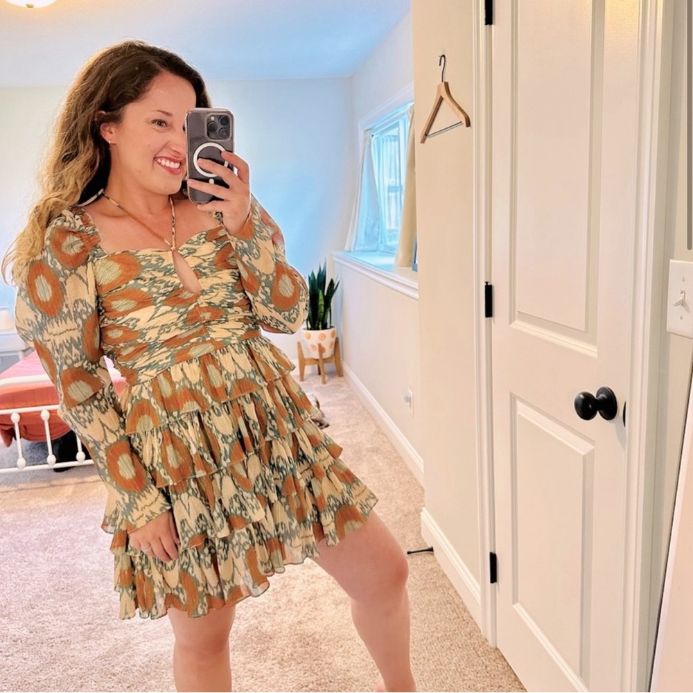 NWOT Ulla Johnson Orange Blue Metallic Long Sleeve Mini Dress 4